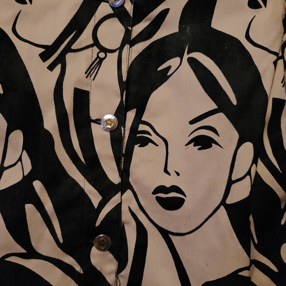 Impulse Size M Abstract Face Print Button Front C… - image 6